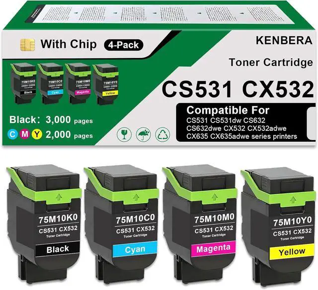 Main image of CS531 CX532 Toner Cartridge Compatible for Lexmark 75M10K0 75M10C0 75M10M0