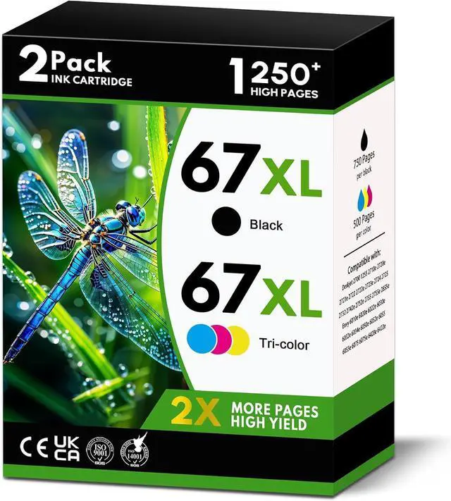 Main image of 67XL Ink Cartridges Black Color Combo Pack Replacement for HP 67 67xl Ink