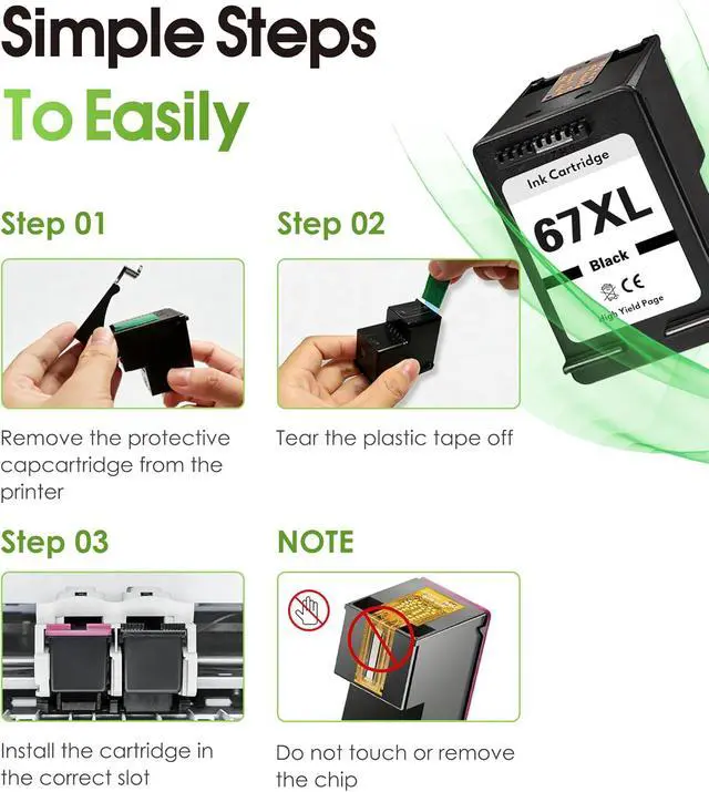 Alt view image 5 of 7 - 67XL Ink Cartridges Black Color Combo Pack Replacement for HP 67 67xl Ink