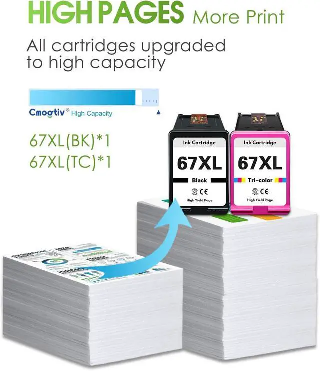 Alt view image 6 of 7 - 67XL Ink Cartridges Black Color Combo Pack Replacement for HP 67 67xl Ink