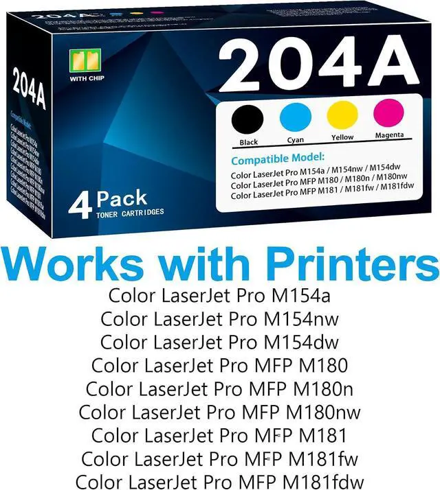Alt view image 2 of 6 - 204A Toner Cartridge 4 Pack M180nw Toner - Compatible with HP 204A 204X Ink