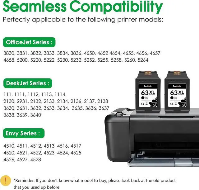 Alt view image 2 of 7 - 63XLInk Cartridges Replacement for HP Ink 63XL 63 Word for DeskJet 1112 2130 3630 Envy 4510 4520 OfficeJet 3830 4650 Serie High Yield (2-Pack,2 Black)