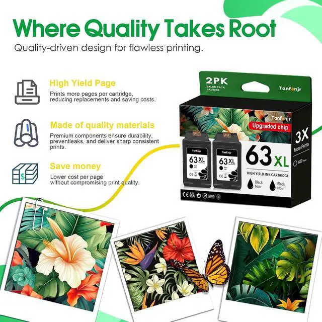 Alt view image 4 of 7 - 63XLInk Cartridges Replacement for HP Ink 63XL 63 Word for DeskJet 1112 2130 3630 Envy 4510 4520 OfficeJet 3830 4650 Serie High Yield (2-Pack,2 Black)