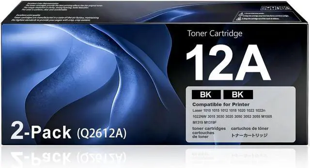 Main image of Q2612A 12A Black Toner Cartridge 2-Pack Replacement for HP 12X Q2612X 12A Q2612A Work for Laser 1012 1022 1020 1018 1022N 1010 3015 3050 3030 3052 3055 M1319F Series Printer, Q2612 12X 12A