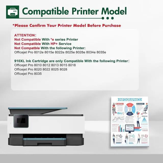Alt view image 2 of 7 - 910XL Ink Cartridge Combo Pack Compatible for HP 910 910XL Ink