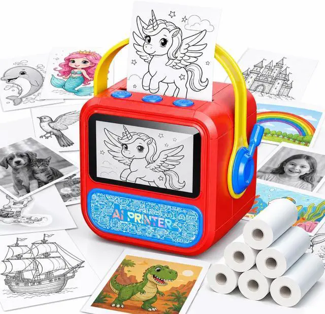 Main image of AI Printer Smart Voice-Activated Mini Printer with App, 6 Rolls Paper, 6 AI Art Styles