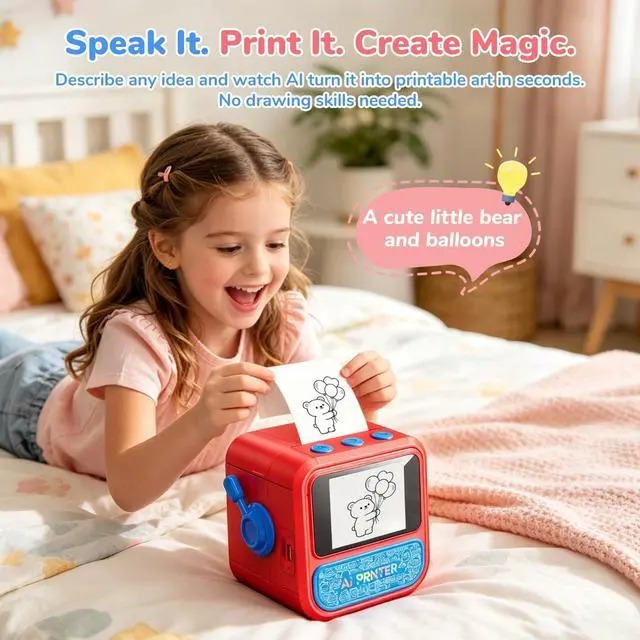Alt view image 2 of 7 - AI Printer Smart Voice-Activated Mini Printer with App, 6 Rolls Paper, 6 AI Art Styles