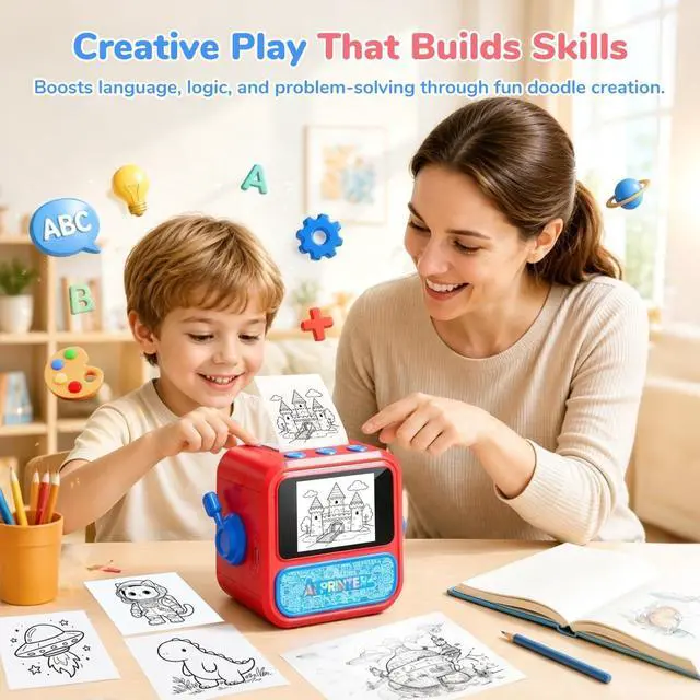 Alt view image 4 of 7 - AI Printer Smart Voice-Activated Mini Printer with App, 6 Rolls Paper, 6 AI Art Styles