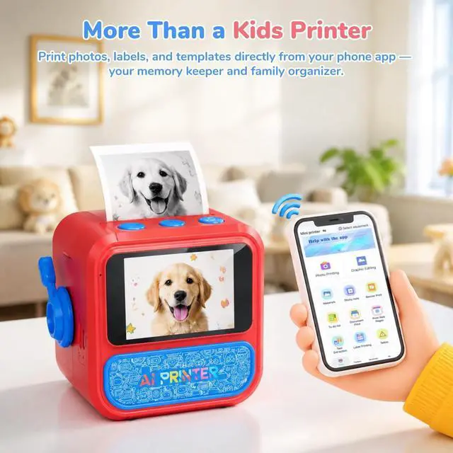 Alt view image 6 of 7 - AI Printer Smart Voice-Activated Mini Printer with App, 6 Rolls Paper, 6 AI Art Styles