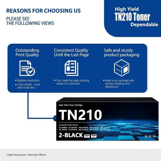 Alt view image 5 of 7 - TN210 Black Toner Cartridge 2-Pack HL-3040CN HL-3045CN TN-210BK Toner