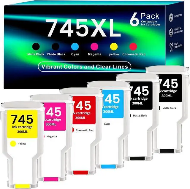Main image of 745 Ink Cartridge 6Pack Compatible with HP DesignJet Z2600 Z5600 Postscript Printer (300ML Matte Black/Photo Black/Cyan/Yellow/Magenta/Red)