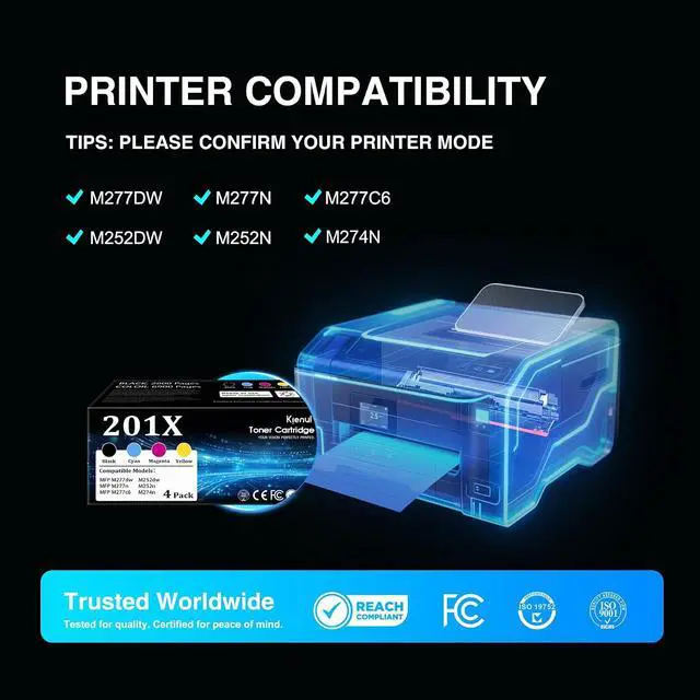 Alt view image 2 of 7 - 201X Toner Cartridges (4 Pack,B/C/M/Y) - Replacement for HP 201X High-Yield Toner, Compatible with Color Pro MFP M277dw M277n M277c6 M274n, Pro M252dw M252n Printer(CF400X,CF401X,CF402X,CF403X)