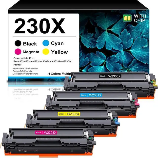Main image of Extra High Yield 230X Toner Cartridges 4 Pack (with Chip) Compatible Replacement for 230X W2300X W2301X W2303X W2302X for Pro 4303 4203dn 4203dw 4303dw 4303fdw 4303fdn Printer (BCMY, 4-Pack)