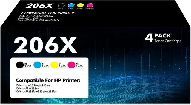 Main image of 206X Toner Cartridges 4 Pack 206A High Yield Set W2110A W2110X with Chip