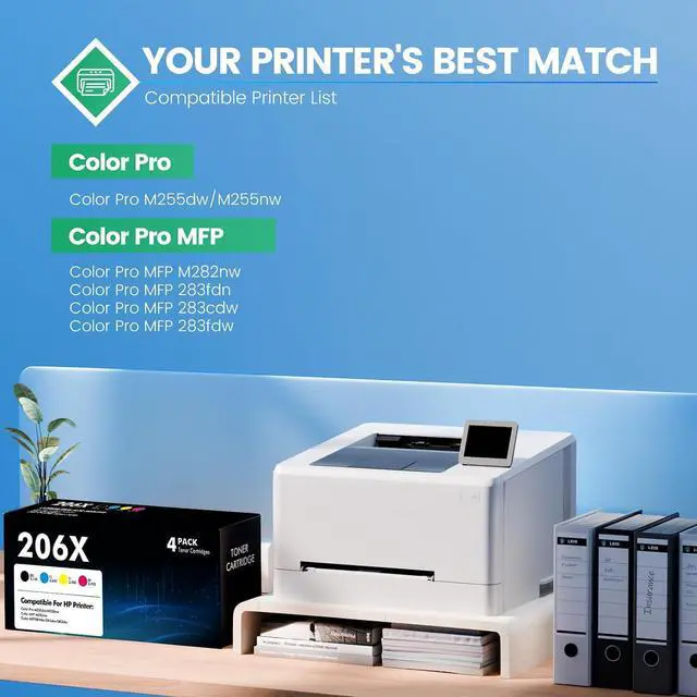 Alt view image 2 of 7 - 206X Toner Cartridges 4 Pack 206A High Yield Set W2110A W2110X with Chip