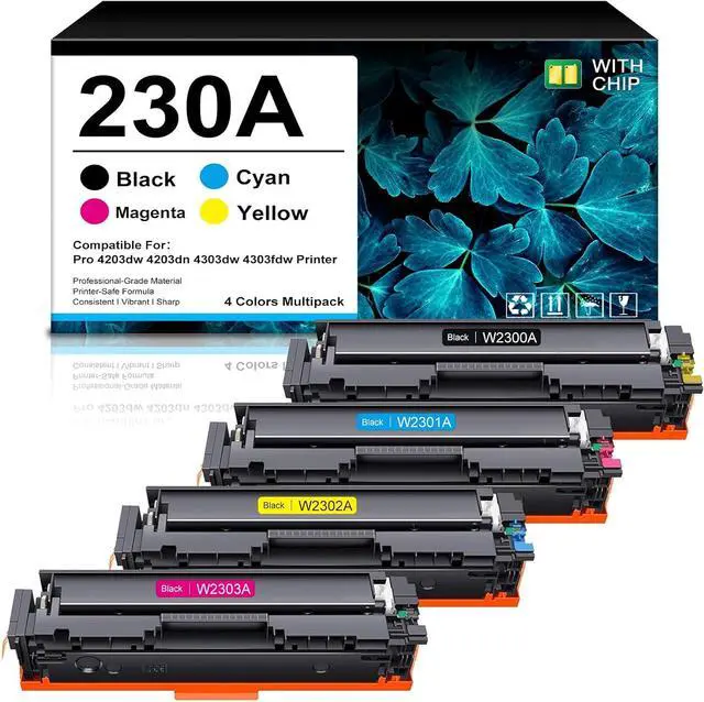 Main image of 230A Toner Cartridges 4 Pack (with Chip) Compatible Replacement for W2300A W2301A W2302A W2303A for Pro 4203dw 4203dn 4303dw 4303fdw Printer High Yield (BCMY, 4-Pack)