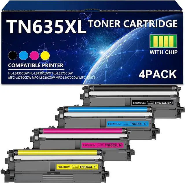 Main image of TN635XL TN635 Toner Cartridge Set (with Chip) 4 Pack Replacement for Brother TN635 TN635XL Toner Cartridge Compatible for HL-L8430CDW HL-L8570CDW MFC-L8930CDW MFC-L8730CDW Printers (BKCMY)