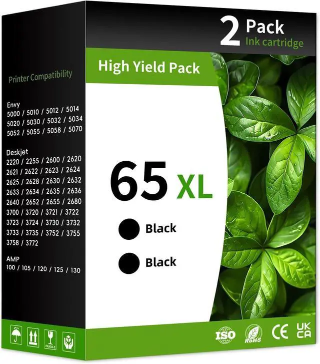 Main image of 65XL Black Ink Cartridge Combo Pack Compatible for Hp 65XL Ink Cartridges Latest Upgrade Work with HP Envy 5055 Deskjet 3700 3755 3752 3772 2600 Envy 5000 5052 High Yield 2 Black