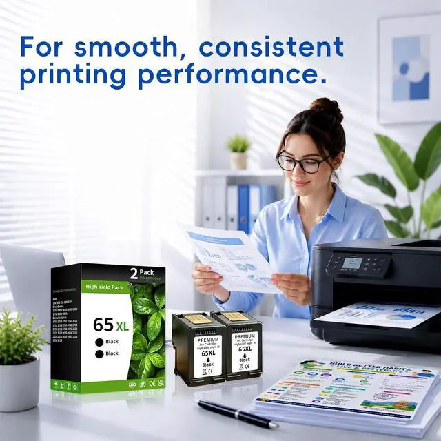 Alt view image 4 of 7 - 65XL Black Ink Cartridge Combo Pack Compatible for Hp 65XL Ink Cartridges Latest Upgrade Work with HP Envy 5055 Deskjet 3700 3755 3752 3772 2600 Envy 5000 5052 High Yield 2 Black