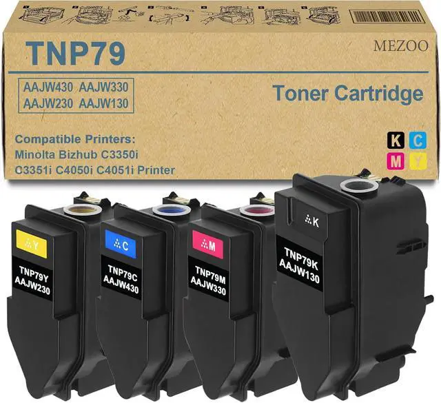 Main image of MEZOO TNP-79 TNP79 Toner Cartridge High Yield Replacement for Konica Minolta TNP79 Toner Cartridges AAJW430 AAJW330 AAJW230 AAJW130 for Bizhub C3350i C3351i C4050i C4051i Printer (4 Pack, BK/C/M/Y)