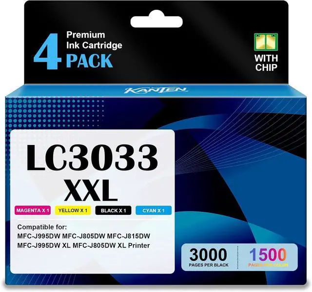 Main image of KANTEN LC3033 LC3033XXL Ink Cartridge 4-Pack (with Chip) Ultra High-Yield
