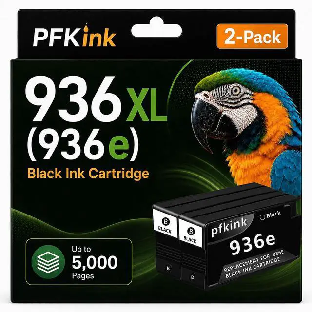 Main image of 936XL 936e Black Ink Cartridges Combo Pack with Chip, Replacement for HP 936 936e Ink, Work with OfficeJet Pro 9135e 9128e 9730e 9120 9110b 9122e 9130b Printers (2Black)