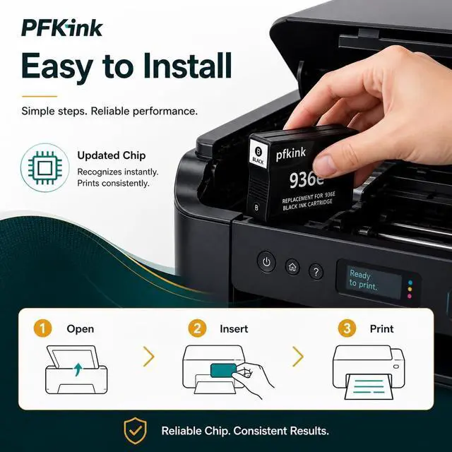 Alt view image 6 of 7 - 936XL 936e Black Ink Cartridges Combo Pack with Chip, Replacement for HP 936 936e Ink, Work with OfficeJet Pro 9135e 9128e 9730e 9120 9110b 9122e 9130b Printers (2Black)
