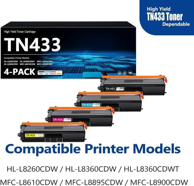 Alt view image 2 of 7 - TN433 Toner Cartridge Set 4-Pack High Yield MFC-L8895CDW HL-L8360CDW Toner