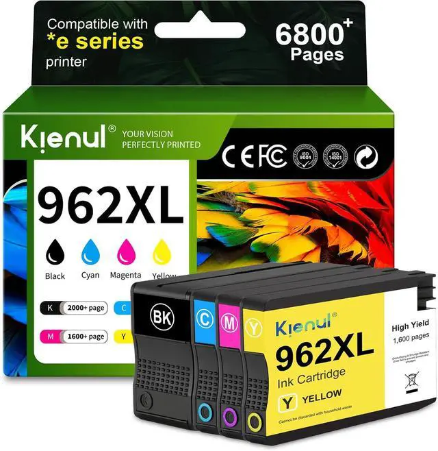 Main image of 962XL Ink Cartridges Combo Pack (4 Pack, BK/C/M/Y) - Replacement for HP 962XL High-Yield Ink, Compatible with Officejet Pro 9015e, 9010, 9025e, 9015, 9025, 9018e, 9020 Printers