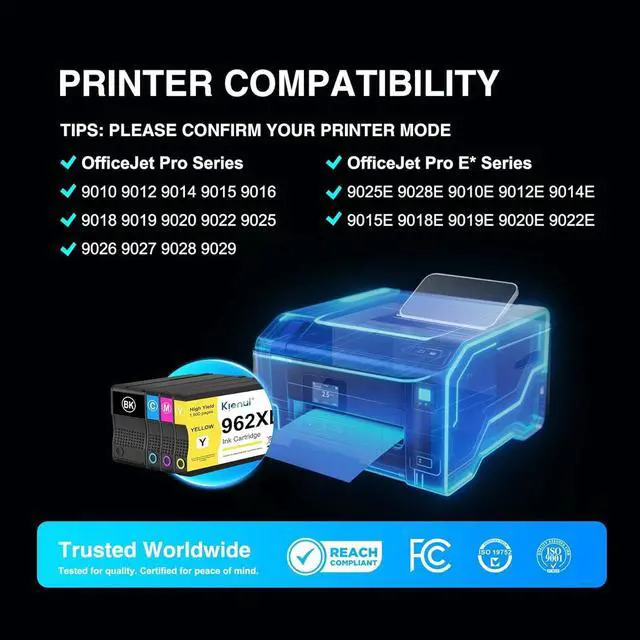 Alt view image 2 of 7 - 962XL Ink Cartridges Combo Pack (4 Pack, BK/C/M/Y) - Replacement for HP 962XL High-Yield Ink, Compatible with Officejet Pro 9015e, 9010, 9025e, 9015, 9025, 9018e, 9020 Printers