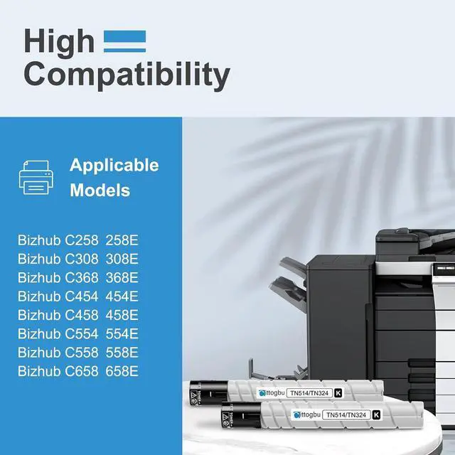 Alt view image 2 of 6 - 1-Pack TN514 / TN324 Black Toner Cartridge Replacement for Konica Minolta TN-514 TN514K TN324K Toner Cartridge, Compatible with Bizhub C458 C558 C658 Printer