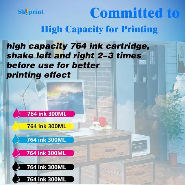 Alt view image 3 of 5 - SkyPrint 764 Ink Cartridges 300ML Compatible with Designjet T3500 Printer