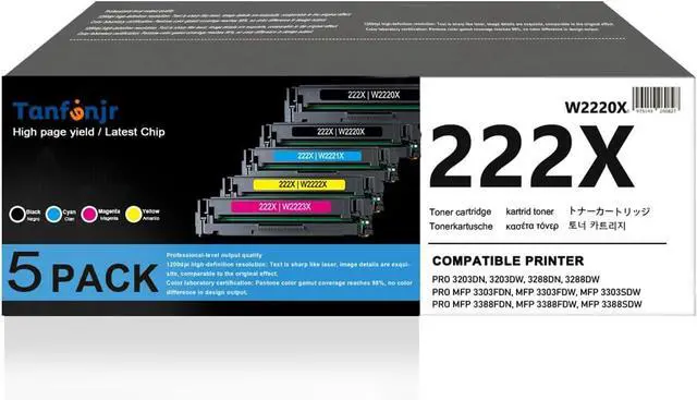Main image of 222X High Yield Toner Cartridge 5-Pack with Chip, Compatible Replacement for HP 222X W2220X W2221X W2222X W2223X, Work with LaserJet Pro 3288dw 3288dn MFP 3388sdw 3388fdw 3388fdn Printer