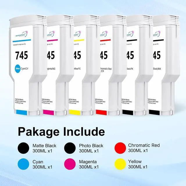 Alt view image 2 of 7 - 745 745XL Ink Cartridge 300ml High Yield 6-Pack with Upgraded Chip, Replacement for HP 745 Ink Compatible with HP DesignJet Z2600 Z5600 Postscript Printer, F9K06A F9K05A F9K04A F9K03A F9K02A F9K01A