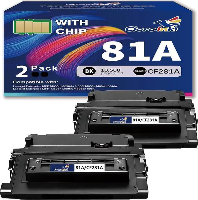 Main image of 81A Toner Cartridges 2 Pack CF281A Black Replacement for HP 81A CF281A 81X CF281X with HP Laserjet Enterprise MFP M605 M606 M630 M630f HP Laserjet MFP M604 M630h M630z M630dn Printer (with Chip)