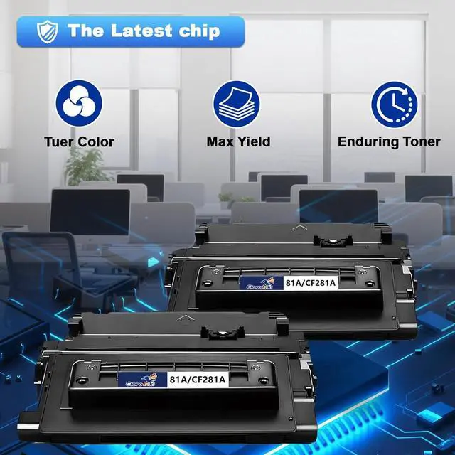 Alt view image 5 of 7 - 81A Toner Cartridges 2 Pack CF281A Black Replacement for HP 81A CF281A 81X CF281X with HP Laserjet Enterprise MFP M605 M606 M630 M630f HP Laserjet MFP M604 M630h M630z M630dn Printer (with Chip)