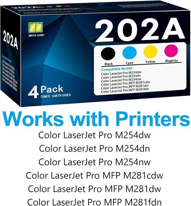 Alt view image 2 of 6 - 202A Toner Cartridges 4-Pack M281fdw Toner Replacement for HP 202A CF500A Compatible with Color Laser Jet Pro M254dw M281fdw M281cdw M281dw M254dn M254nw M281fdn Printer (Black, Cyan, Magenta, Yellow)