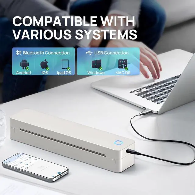 Alt view image 2 of 7 - D830 Portable Printer Wireless for Travel, Supports 8.5 x 11 Inch Thermal Paper, Bluetooth Compatible with iOS, Android, Laptop, Beige