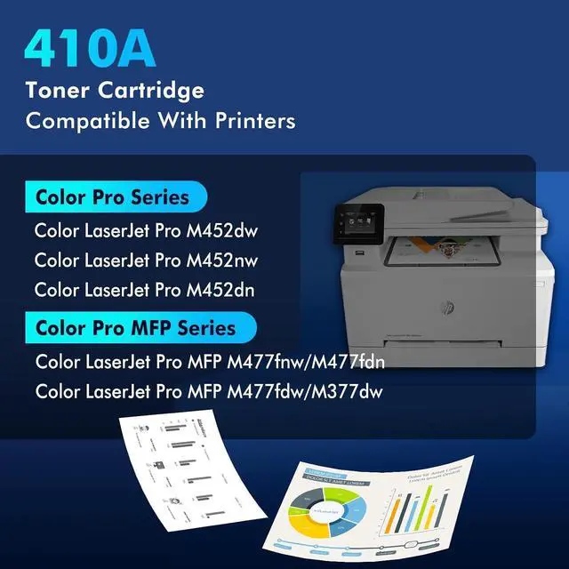 Alt view image 2 of 6 - aceink 410A Toner Cartridge 4 Pack M452DW Compatible for HP 410A 410X LaserJet Pro MFP M477FDW M477FNW M477FDN M452DN M452DW M452NW MFPM377DW M377DW (Black Cyan Yellow Magenta, with Chip)
