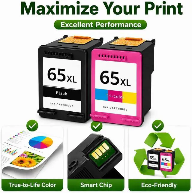 Alt view image 6 of 7 - 65XL Ink Cartridges Combo Pack Replacement for HP 65XL Ink Cartridge