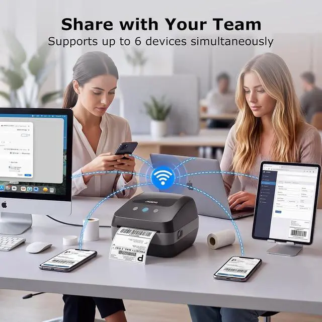 Alt view image 2 of 7 - JADENS Dual-Band Wi-Fi 4x6 Shipping Label Printer for Small Business & Home(Black)