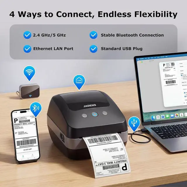 Alt view image 3 of 7 - JADENS Dual-Band Wi-Fi 4x6 Shipping Label Printer for Small Business & Home(Black)