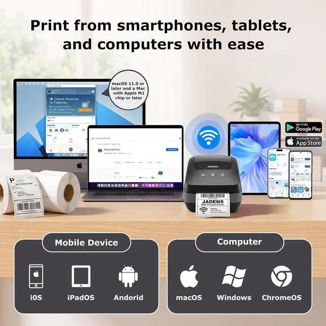Alt view image 4 of 7 - JADENS Dual-Band Wi-Fi 4x6 Shipping Label Printer for Small Business & Home(Black)