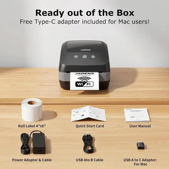 Alt view image 7 of 7 - JADENS Dual-Band Wi-Fi 4x6 Shipping Label Printer for Small Business & Home(Black)
