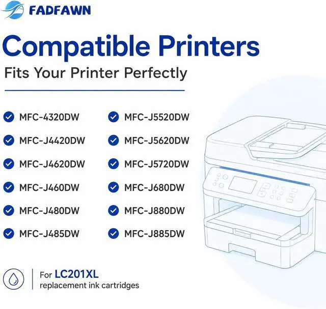 Alt view image 2 of 7 - LC201XL LC201 Ink Cartridges Replacement for Brother Printer LC203 LC201 XL Ink Cartridges High Yield Work With MFC-4320DW MFC-J460DW MFC-J480DW MFC-J485DW MFC-J680DW MFC-J885DW (4-Pack, BK/C/M/Y)
