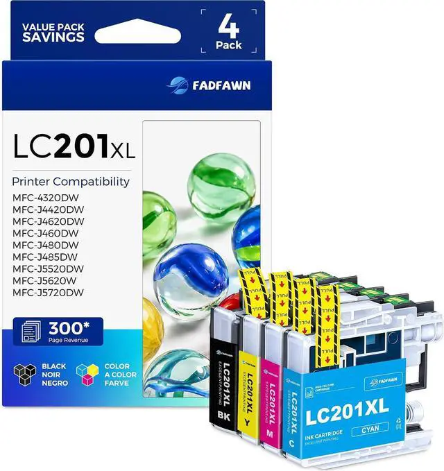 Main image of LC201XL LC201 Ink Cartridges Replacement for Brother Printer LC203 LC201 XL Ink Cartridges High Yield Work With MFC-4320DW MFC-J460DW MFC-J480DW MFC-J485DW MFC-J680DW MFC-J885DW (4-Pack, BK/C/M/Y)