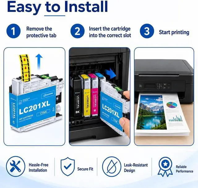 Alt view image 5 of 7 - LC201XL LC201 Ink Cartridges Replacement for Brother Printer LC203 LC201 XL Ink Cartridges High Yield Work With MFC-4320DW MFC-J460DW MFC-J480DW MFC-J485DW MFC-J680DW MFC-J885DW (4-Pack, BK/C/M/Y)