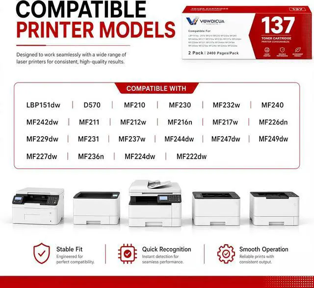 Alt view image 2 of 6 - 137 Toner Cartridge 2 Black Replacement for Canon 137 Black Toner Cartridge CRG137 CRG-137 for ImageClass D570 LBP151dw MF216n MF236n MF232W MF227dw MF229dw MF244dw MF247dw Printer