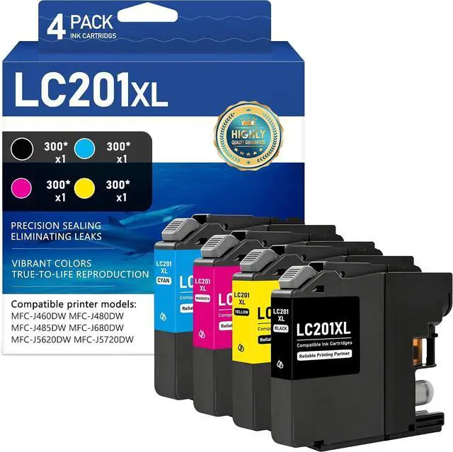 Main image of SFINK LC201 (LC-201) Color (BK/C/M/Y) Ink Cartridge 4-Pack Replacement for Brother LC201XL LC201BK LC201C LC201M LC201Y LC203 Ink Cartridges MFC-J460DW MFC-J480DW MFC-J485DW MFC-J880DW Printer