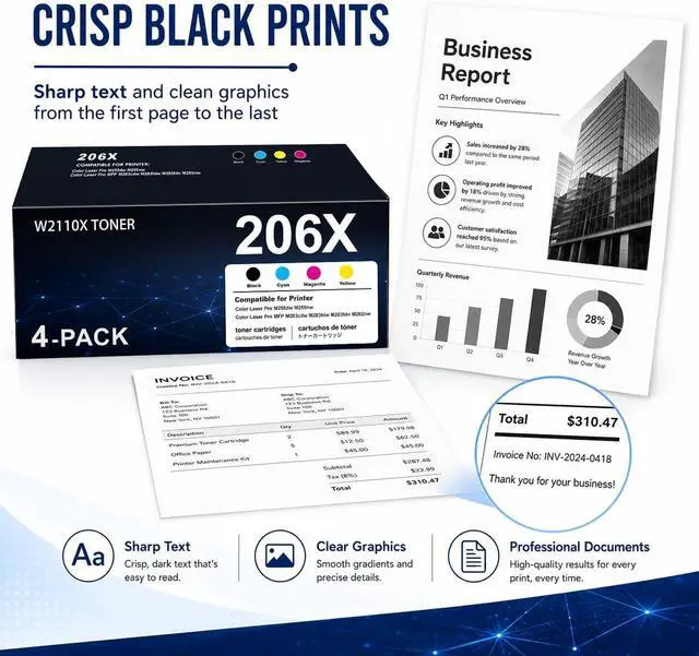 Alt view image 5 of 6 - 206X Toner Cartridge Set Replacement for Hp 206X Yoner Cartridges 4 Pack High Yield Work for Color Laser Pro MFP M283cdw M283fdw M255dw M255nw Series Printer